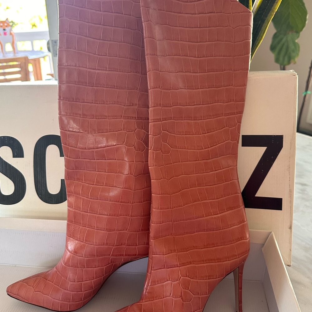 SCHUTZ Women's Croc-Embossed Coral Heeled Boots